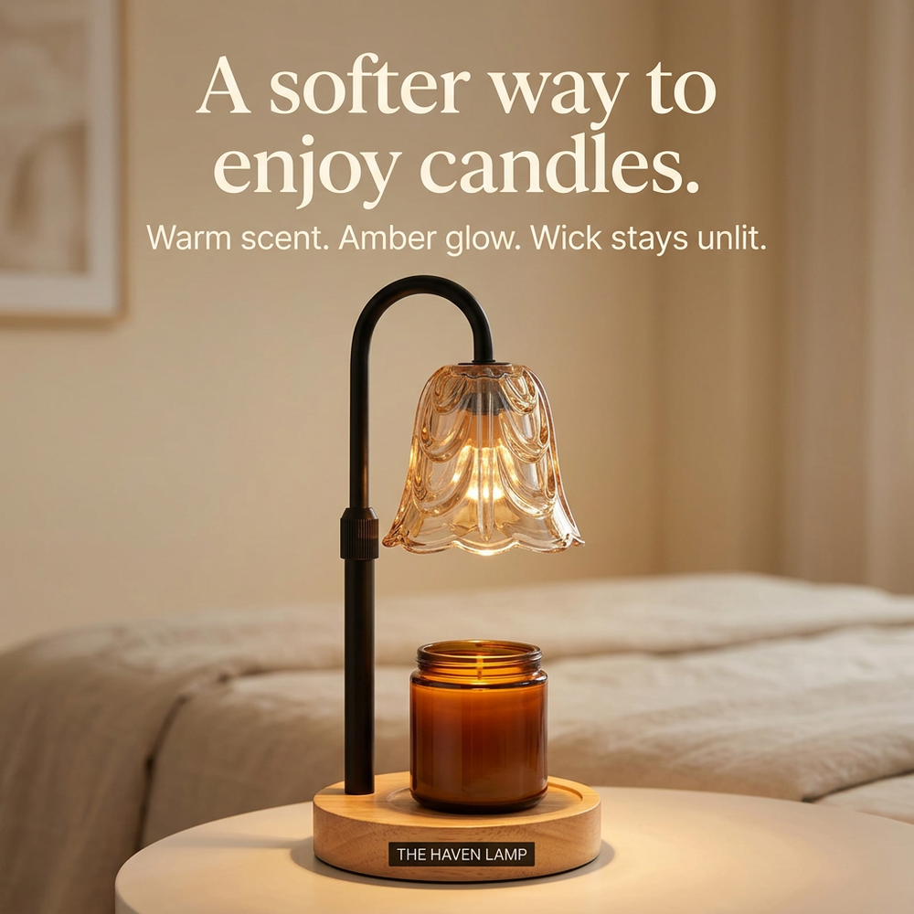 Haven Candle Lamp in a bedroom setting